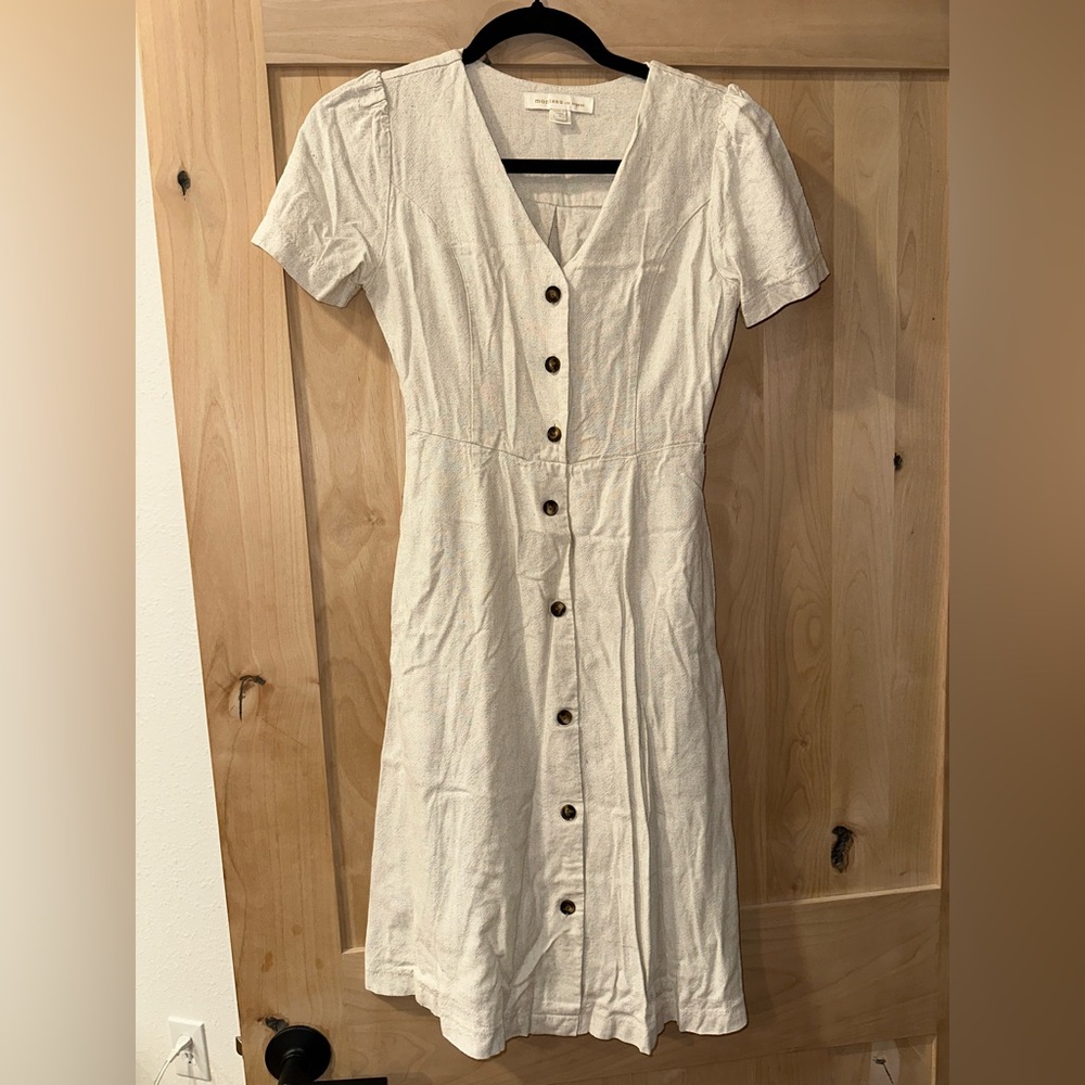 Monteau Cream Button-Front Linen Midi Dress